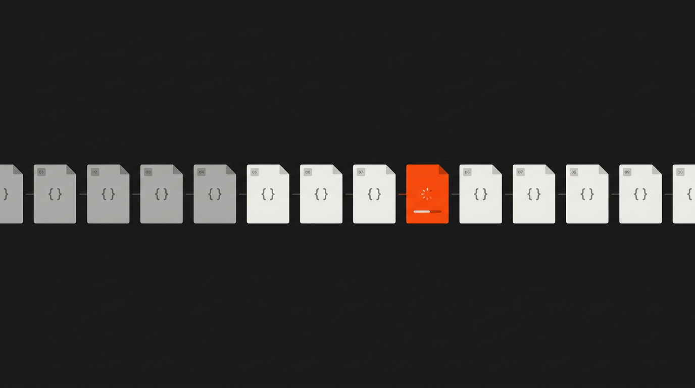 Ilustración de un flujo de datos dividido en bloques que se procesan uno a uno hasta completar el total
