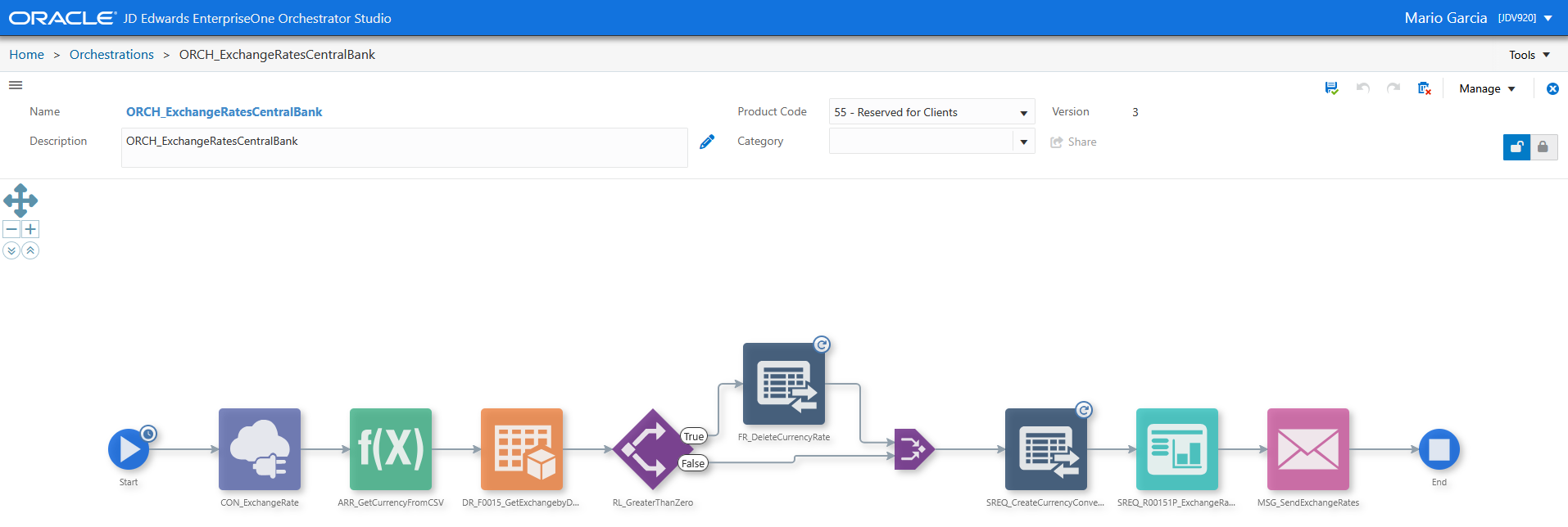 Flujo automatizado de tipos de cambio entre el Banco Central Europeo y JD Edwards a través de Orchestrator